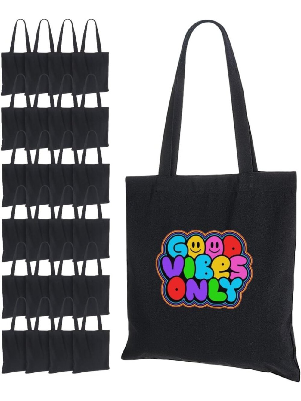 24 Pack Black Canvas Tote Bags - Reusable, Durable, Eco-Friendly Shopping Bags